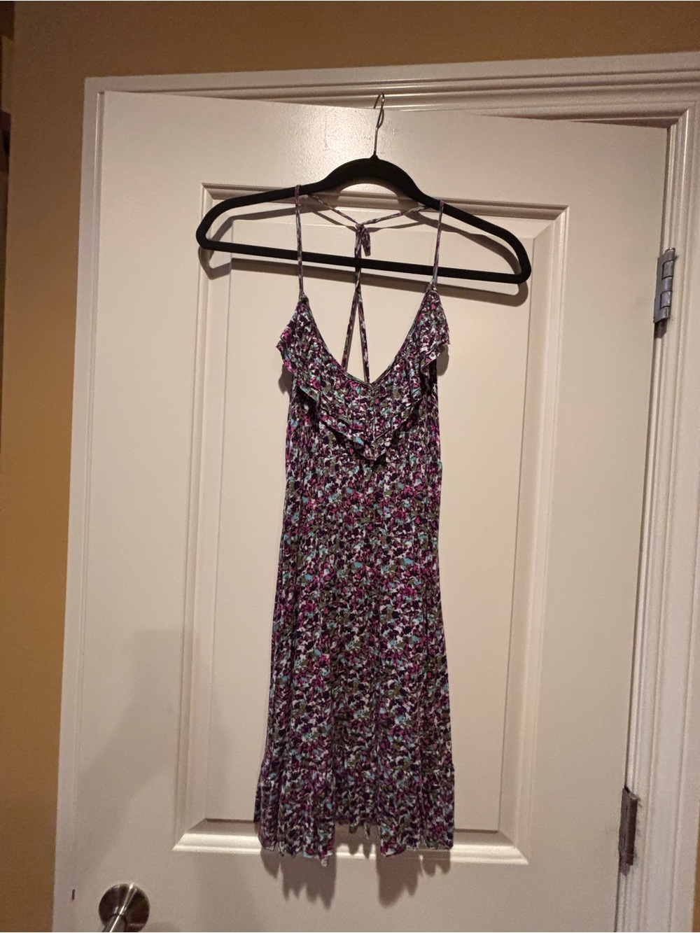 Daytrip Purple Floral Ruffle-Front Spaghetti Strap Mini Dress
